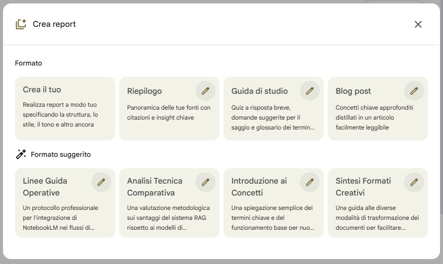 Creare report con NotebookLM